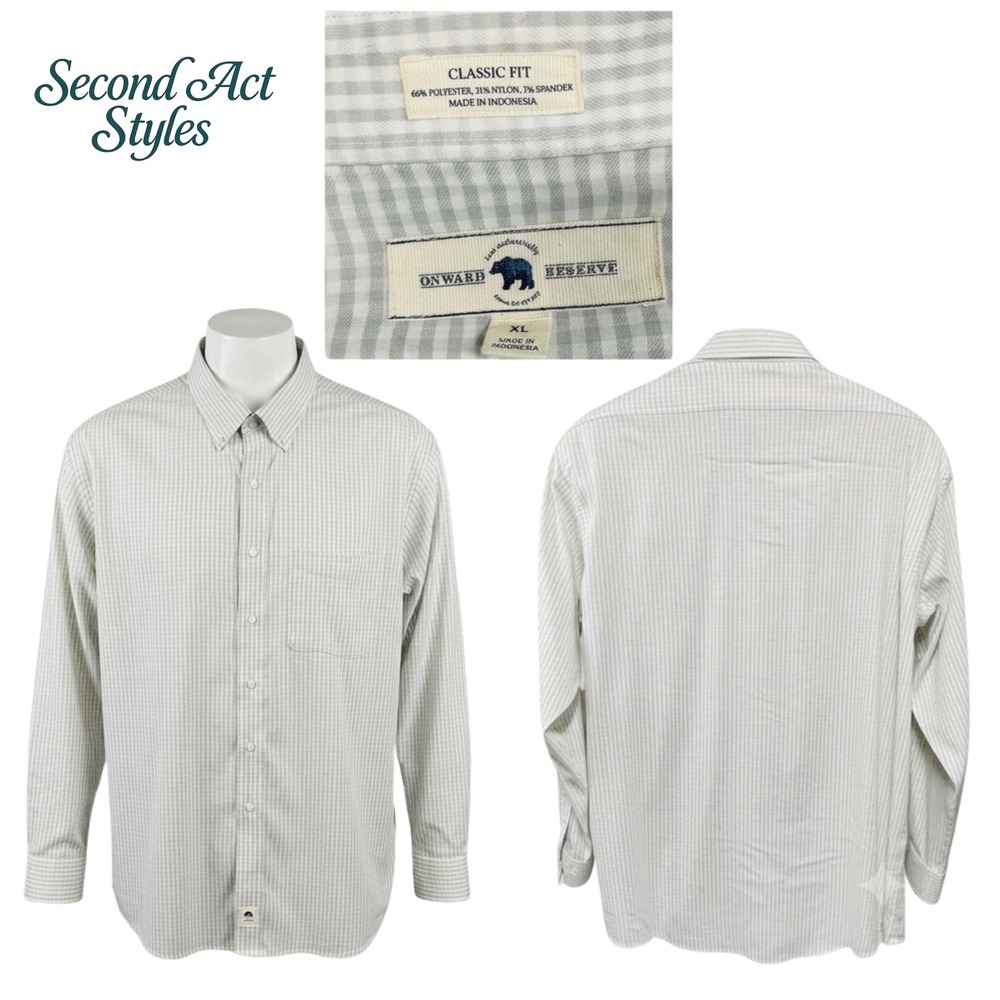 Onward Reserve Mens XL Classic Fit Performance‎ Gingham Button Down Shirt Grey